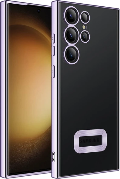Galaxy S23 Ultra Kılıf Kamera Korumalı Logo Gösteren Mnc Omega Kapak-Lila ürün görseli 1