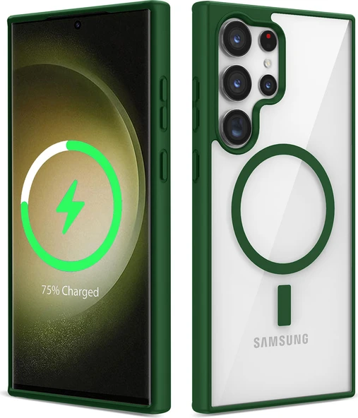 Galaxy S23 Ultra Kılıf Magsafe Wireless Şarj Özellikli Silikon Mnc Ege Kapak-Yeşil ürün görseli 1