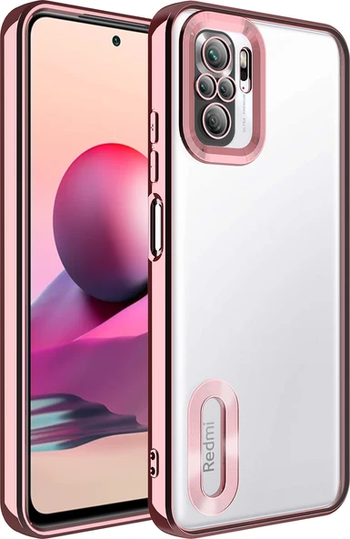 Xiaomi Redmi Note 10 Kılıf Kamera Korumalı Logo Gösteren Mnc Omega Kapak-Rose Gold ürün görseli 1