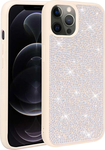 Apple iPhone 13 Pro Kılıf Parlak Taşlı Tasarım Mnc Ston Kapak-Beyaz ürün görseli 1