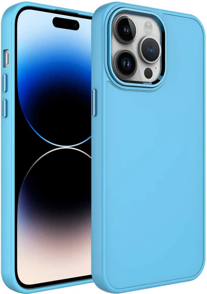 Apple iPhone 14 Pro Kılıf Metal Çerçeve ve Buton Tasarımlı Silikon Mnc Luna Kapak-Sierra Mavi ürün görseli 1
