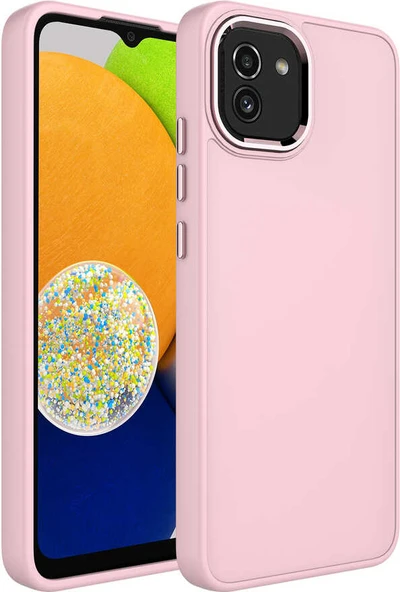 Galaxy A03 Kılıf Metal Çerçeve ve Buton Tasarımlı Silikon Mnc Luna Kapak-Pembe ürün görseli 1