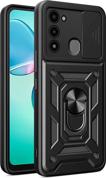Tecno Spark 8c Kılıf Magnetik Standlı Kamera Korumalı Mnc Sürgülü Vega Kapak-Siyah ürün görseli 1