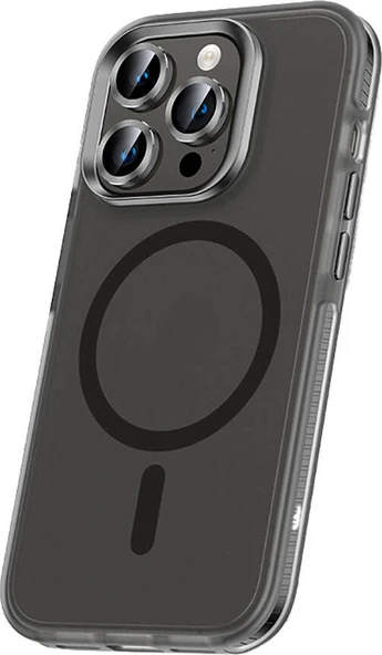 Apple iPhone 15 Pro Max Kılıf Airbagli Magsafe Wireless Şarj Özellikli Lens Koruyuculu Mnc Klaptika Kapak-Siyah ürün görseli 1