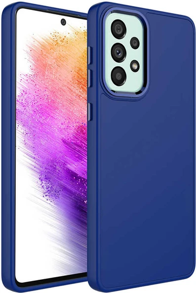 Galaxy A23 Kılıf Metal Çerçeve ve Buton Tasarımlı Silikon Mnc Luna Kapak-Lacivert ürün görseli 1