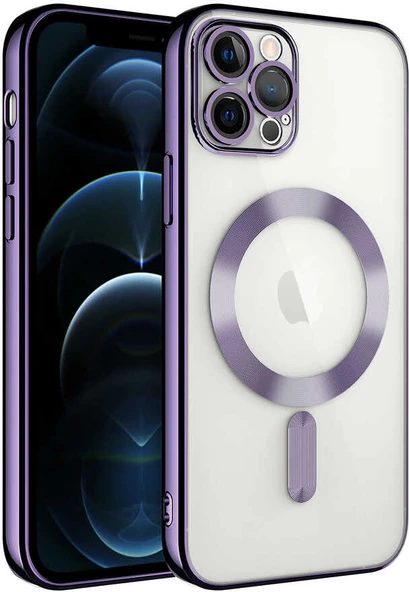Apple iPhone 12 Pro Max Kılıf Kamera Korumalı Magsafe Wireless Şarj Özellikli Mnc Demre Kapak-Derin Mor ürün görseli 1