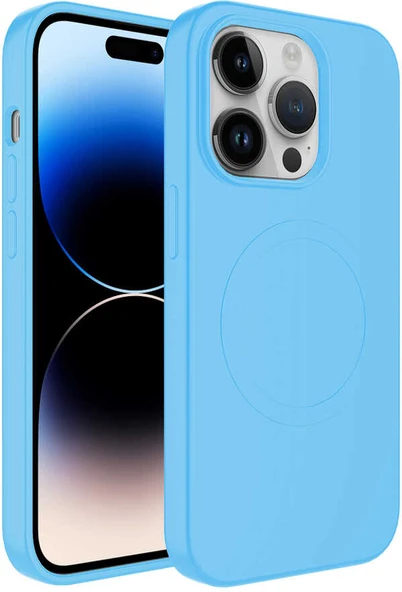 Apple iPhone 12 Pro Max Kılıf Magsafe Wireless Şarj Özellikli Pastel Renk Silikon Mnc Plas Kapak-Mavi Açık ürün görseli 1