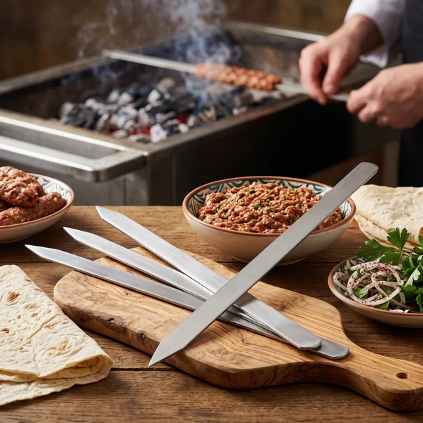 Profesyonel Adana Kebap Şişi - 60 cm - Yassı Metal - Mangal Ekipmanı ürün görseli 1