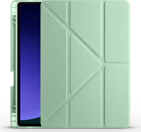 Galaxy Tab S9 Kılıf  Uyumlu Mnc Tri Folding Kalem Bölmeli Standlı Kılıf-Açık Yeşil ürün görseli 1
