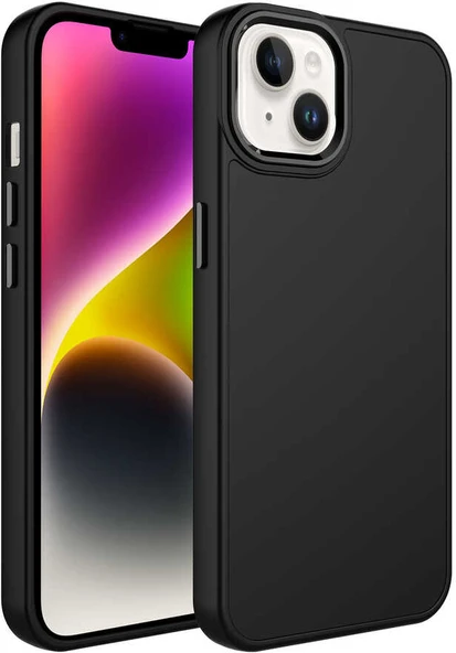 Apple iPhone 14 Kılıf Metal Çerçeve ve Buton Tasarımlı Silikon Mnc Luna Kapak-Siyah ürün görseli 1
