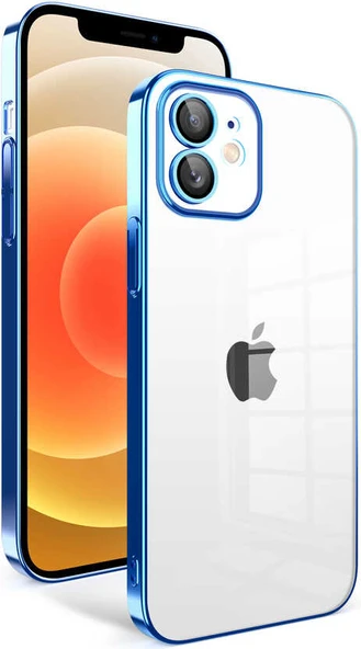 Apple iPhone 12 Kılıf Kamera Korumalı Renkli Çerçeveli Mnc Garaj Kapak-Saks Mavi ürün görseli 1