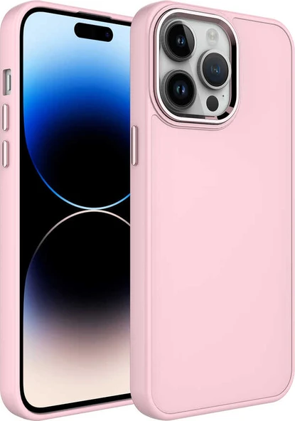 Apple iPhone 13 Pro Kılıf Metal Çerçeve ve Buton Tasarımlı Silikon Mnc Luna Kapak-Pembe ürün görseli 1