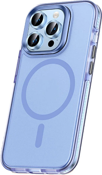 Apple iPhone 15 Pro Max Kılıf Airbagli Magsafe Wireless Şarj Özellikli Lens Koruyuculu Mnc Klaptika Kapak-Mavi ürün görseli 1