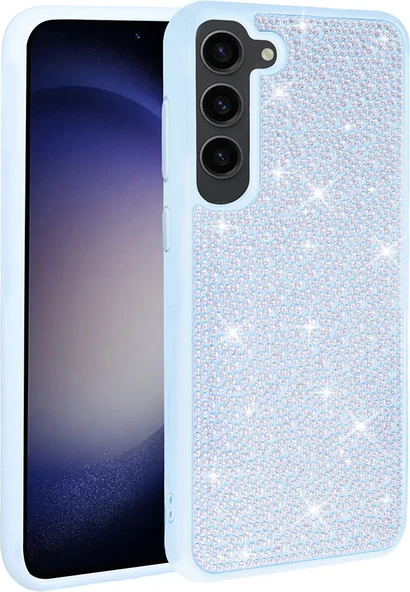 Galaxy S23 Kılıf Parlak Taşlı Tasarım Mnc Ston Kapak-Mavi Açık ürün görseli 1