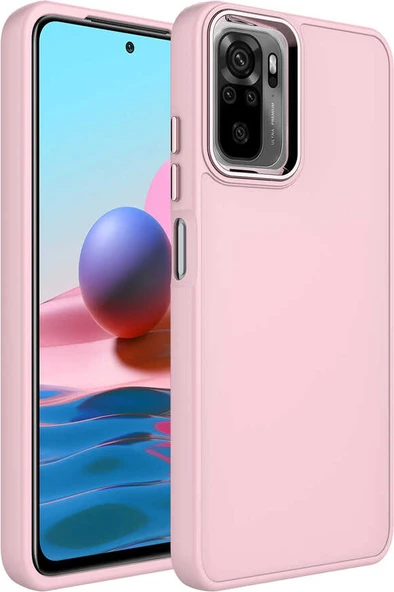 Xiaomi Redmi Note 10S Kılıf Metal Çerçeve ve Buton Tasarımlı Silikon Mnc Luna Kapak-Pembe ürün görseli 1