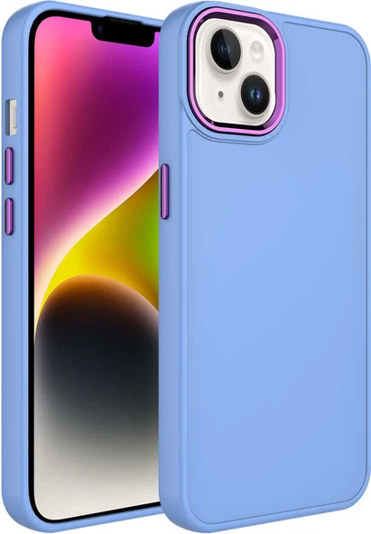 Apple iPhone 14 Kılıf Metal Çerçeve ve Buton Tasarımlı Silikon Mnc Luna Kapak-Lila ürün görseli 1