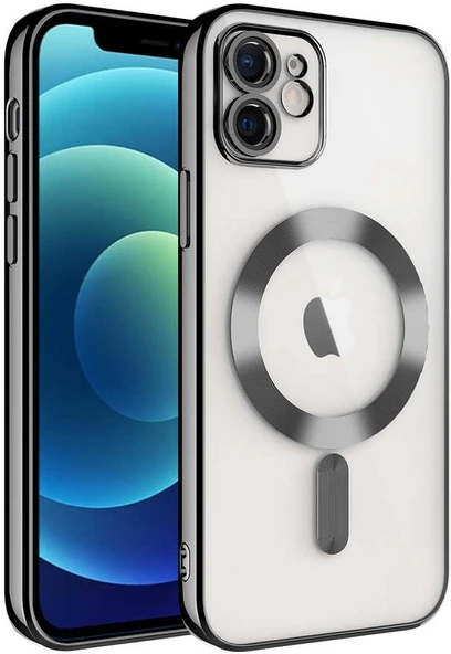 Apple iPhone 12 Kılıf Kamera Korumalı Magsafe Wireless Şarj Özellikli Mnc Demre Kapak-Siyah ürün görseli 1