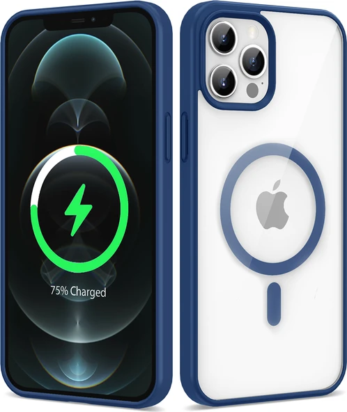 Apple iPhone 12 Pro Kılıf Magsafe Wireless Şarj Özellikli Silikon Mnc Ege Kapak-Mavi ürün görseli 1