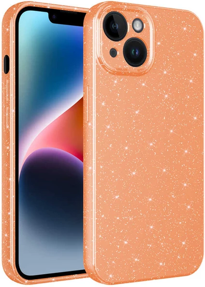 iPhone 14 Plus Uyumlu Kamera Korumalı Simli Lüks Mnc Koton Kapak-Turuncu ürün görseli 1