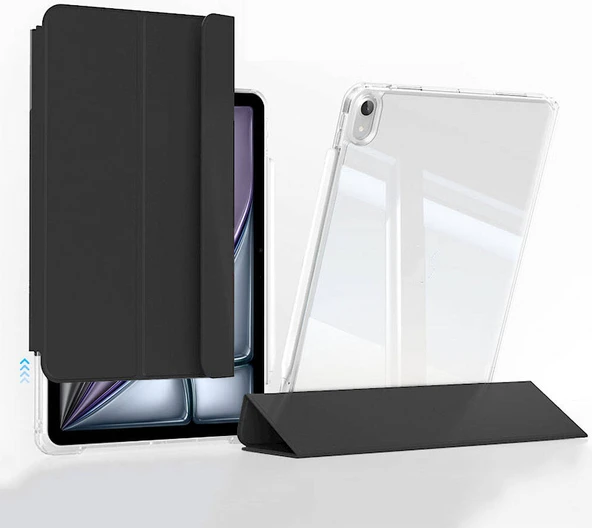 ​apple iPad Air 11 2024 Kılıf Magnetik Ayrılabilen Airbagli Uyumlu Mnc Sliding Tablet Kılıfı-Siyah ürün görseli 1