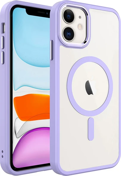 Apple iPhone 11 Kılıf Wireless Şarj Özellikli Mnc Krom Magsafe Silikon Kapak-Lila ürün görseli 1