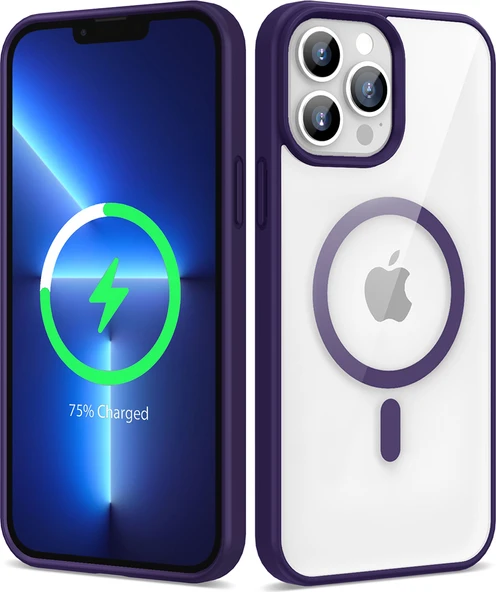Apple iPhone 13 Pro Kılıf Magsafe Wireless Şarj Özellikli Silikon Mnc Ege Kapak-Derin Mor ürün görseli 1