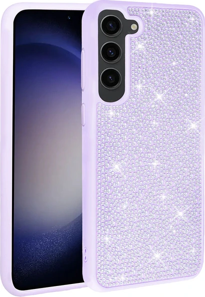 Galaxy S23 Kılıf Parlak Taşlı Tasarım Mnc Ston Kapak-Lila ürün görseli 1