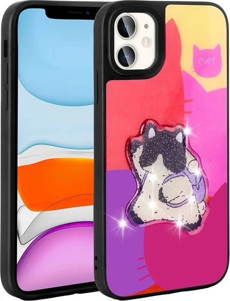 Apple iPhone 11 Kılıf Parlayan Kabartmalı Ikonik Figürlü Mnc Amas Silikon Kapak-Mor ürün görseli 1