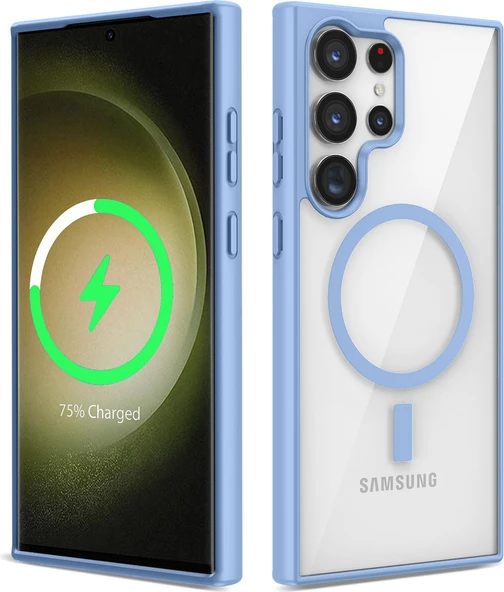 Galaxy S22 Ultra Kılıf Magsafe Wireless Şarj Özellikli Silikon Mnc Ege Kapak-Mavi ürün görseli 1