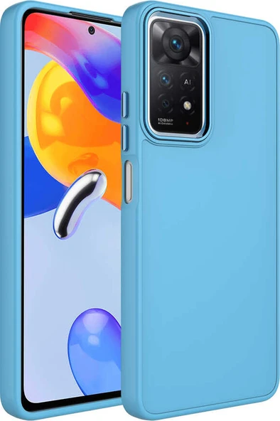 Xiaomi Redmi Note 11S Global Kılıf Metal Çerçeve ve Buton Tasarımlı Silikon Mnc Luna Kapak-Sierra Mavi ürün görseli 1