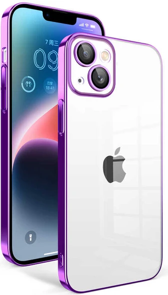 iPhone 14 Plus Uyumlu Kamera Korumalı Renkli Çerçeveli Mnc Garaj Kapak-Lila ürün görseli 1