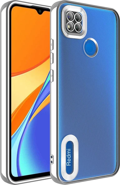 Xiaomi Redmi 10A Kılıf Kamera Korumalı Logo Gösteren Mnc Omega Kapak-Gümüş ürün görseli 1