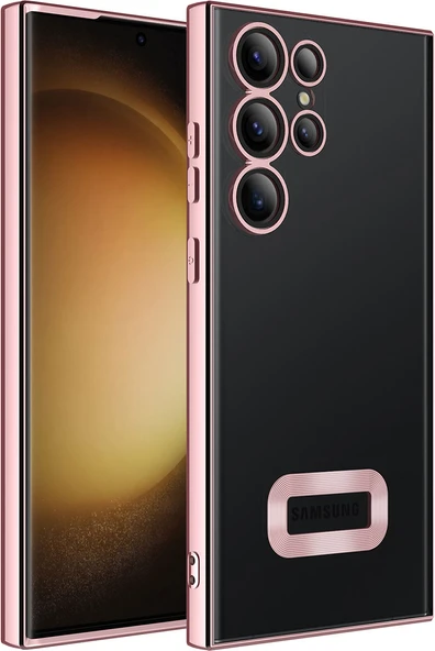 Galaxy S23 Ultra Kılıf Kamera Korumalı Logo Gösteren Mnc Omega Kapak-Rose Gold ürün görseli 1
