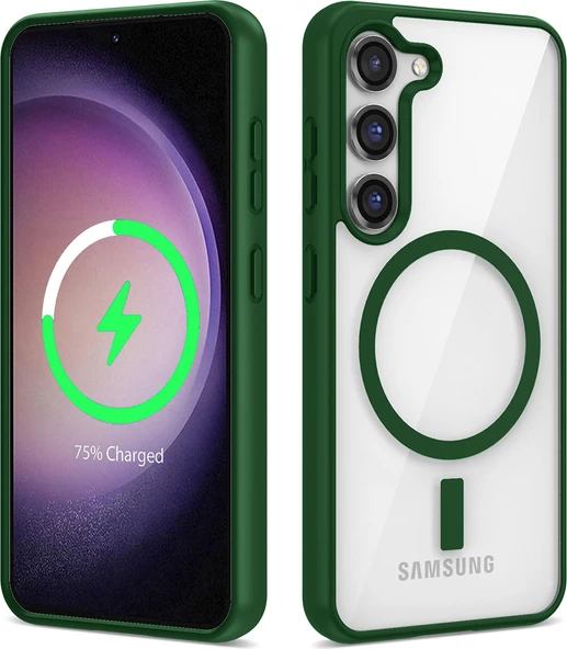 Galaxy S23 Kılıf Magsafe Wireless Şarj Özellikli Silikon Mnc Ege Kapak-Yeşil ürün görseli 1