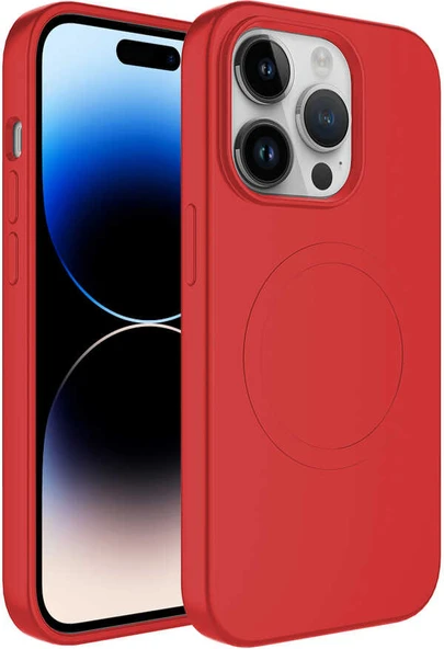 Apple iPhone 12 Pro Kılıf Magsafe Wireless Şarj Özellikli Pastel Renk Silikon Mnc Plas Kapak-Kırmızı ürün görseli 1
