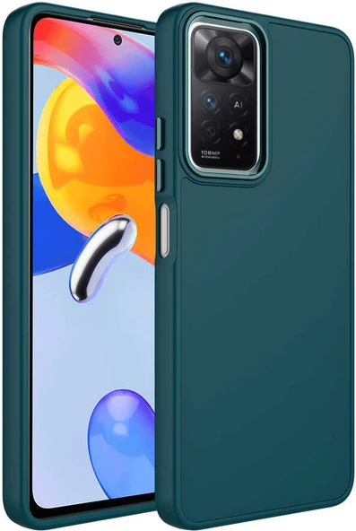 Xiaomi Redmi Note 11S Global Kılıf Metal Çerçeve ve Buton Tasarımlı Silikon Mnc Luna Kapak-Koyu Yeşil ürün görseli 1