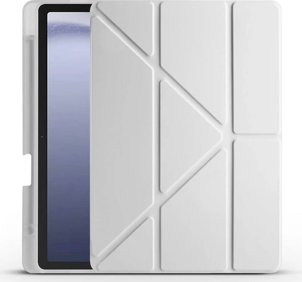 Galaxy Tab A9 Kılıf Uyumlu Mnc Tri Folding Kalem Bölmeli Standlı Kılıf-Gri ürün görseli 1