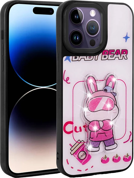 Apple iPhone 14 Pro Max Kılıf Parlayan Kabartmalı Ikonik Figürlü Mnc Amas Silikon Kapak-Beyaz ürün görseli 1