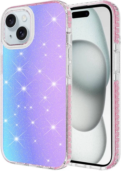 Apple iPhone 15 Kılıf Parlak Renk Geçişli Mnc Velle Kapak-Pembe ürün görseli 1