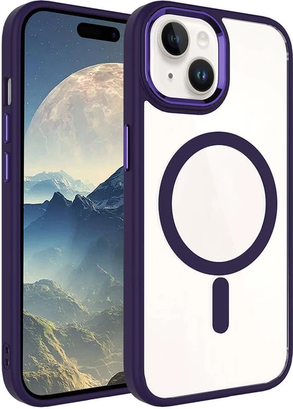 Apple iPhone 15 Kılıf Wireless Şarj Özellikli Mnc Krom Magsafe Silikon Kapak-Derin Mor ürün görseli 1