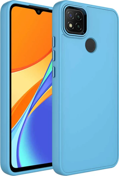 Xiaomi Redmi 9c Kılıf Metal Çerçeve ve Buton Tasarımlı Silikon Mnc Luna Kapak-Sierra Mavi ürün görseli 1