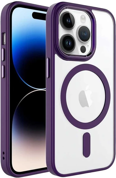 Apple iPhone 14 Pro Kılıf Wireless Şarj Özellikli Mnc Krom Magsafe Silikon Kapak-Derin Mor ürün görseli 1