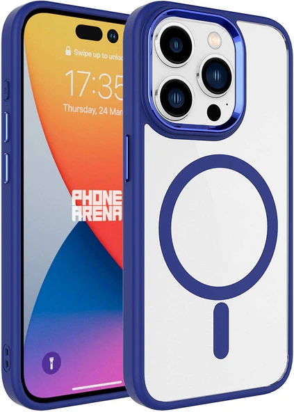 Apple iPhone 15 Pro Kılıf Wireless Şarj Özellikli Mnc Krom Magsafe Silikon Kapak-Lacivert ürün görseli 1