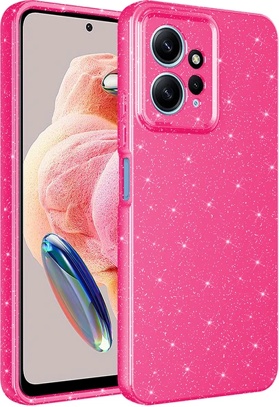 Xiaomi Redmi Note 12 4g Kılıf Kamera Korumalı Simli Lüks Mnc Koton Kapak-Pembe Koyu ürün görseli 1