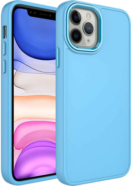 Apple iPhone 12 Pro Max Kılıf Metal Çerçeve ve Buton Tasarımlı Silikon Mnc Luna Kapak-Sierra Mavi ürün görseli 1