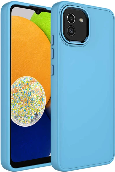 Galaxy A03 Kılıf Metal Çerçeve ve Buton Tasarımlı Silikon Mnc Luna Kapak-Sierra Mavi ürün görseli 1