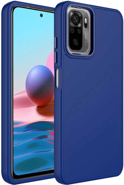 Xiaomi Redmi Note 10 Kılıf Metal Çerçeve ve Buton Tasarımlı Silikon Mnc Luna Kapak-Lacivert ürün görseli 1