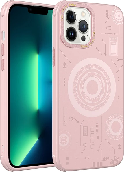 Apple iPhone 13 Pro Kılıf Mnc Wireless Şarj Özellikli Desenli Hot Kapak-Rose Gold ürün görseli 1