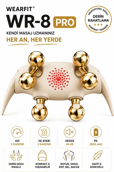 WR-8 PRO Isıtmalı Şarjlı Masaj Aleti Kablosuz Boyun Omuz Sırt Bacak Derin Doku Masaj Cihazı ürün görseli 1