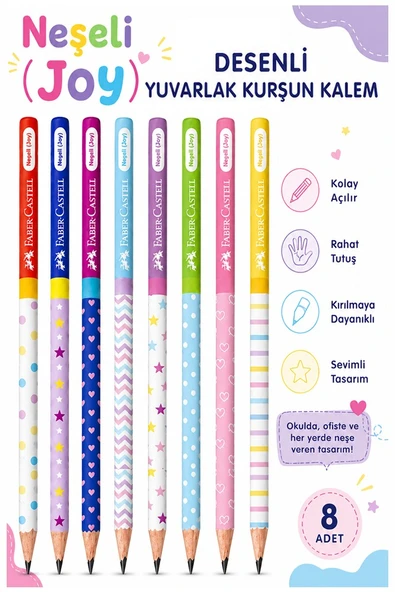 Neşeli Joy Kurşun Kalem 8 Adet Faber Castell Yuvarlak Gövdeli Siyah Kurşun Kalem Yumuşak Yazım Kolay Tutuş Kaliteli ürün görseli 1